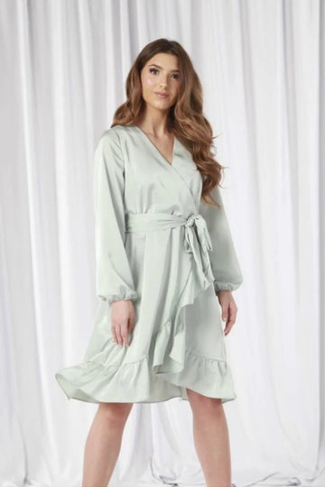 Frill Satin Wrap Dress Double Second